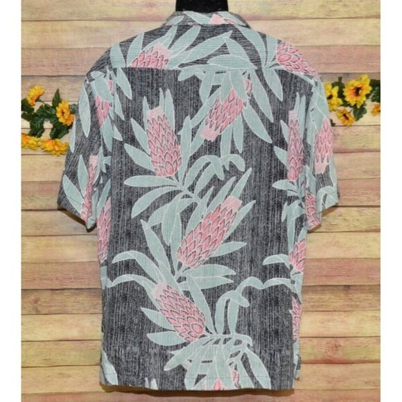 Caribbean Gray Hawaiian Camp Shirt Size XL Silk Blend Resort Beach - Picture 6 of 10